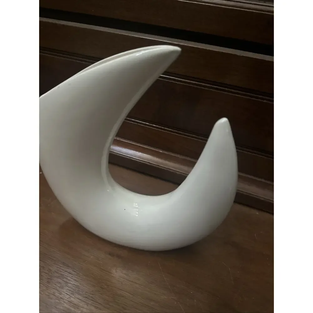 VINTAGE MID CENTURY MODERN WHITE ABSTRACT IKEBANA POTTERY SCULPTURE VASE JAPAN‎